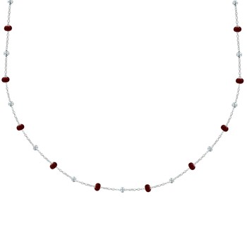 925 Silver Necklace with Enameled Pearls and Silver Beads - Red