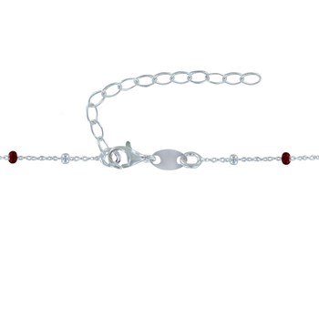 925 Silver Necklace with Enameled Pearls and Silver Beads - Red