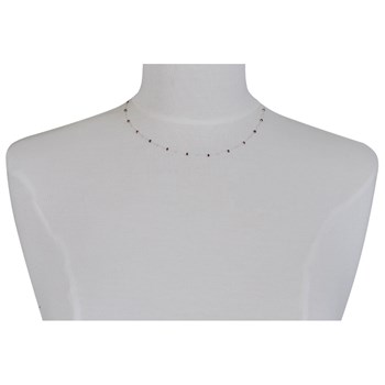 925 Silver Necklace with Enameled Pearls and Silver Beads - Red