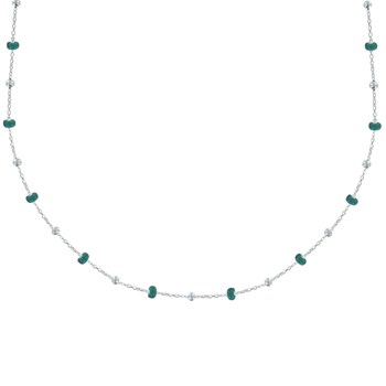 925 Silver Necklace with Enameled Pearls and Silver Beads - Green