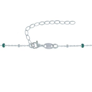 925 Silver Necklace with Enameled Pearls and Silver Beads - Green