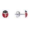 Boucles d'Oreilles Clous Argent Coccinelle Rouge et Noire - vue V1