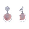 Boucles d'Oreilles Clip Métal Argenté Cercle et Pastille de Nacre - vue V1