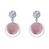 Boucles d'Oreilles Clip Métal Argenté Cercle et Pastille de Nacre - vue V2