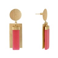 Boucles d'Oreilles Laiton Doré Disque et Rectangle Coloré