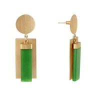 Boucles d'Oreilles Laiton Doré Disque et Rectangle Coloré