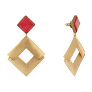 Boucles d'Oreilles Laiton Doré Carrés Lisse Brossé et Coloré