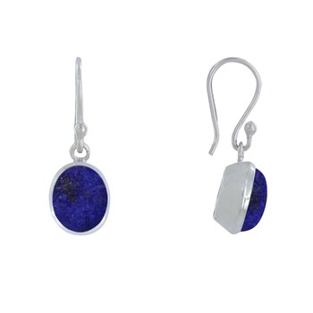 Boucles d'Oreilles Argent 925 Crochet Petit Ovale de Lapis Lazuli