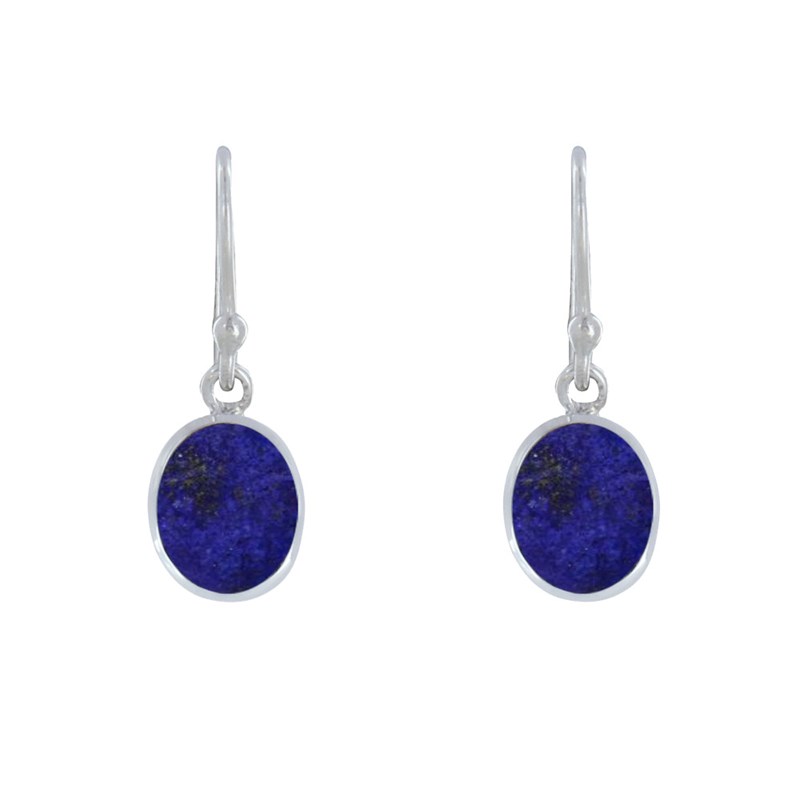 Boucles d'Oreilles Argent Crochet Petit Ovale de Lapis Lazuli - vue 2