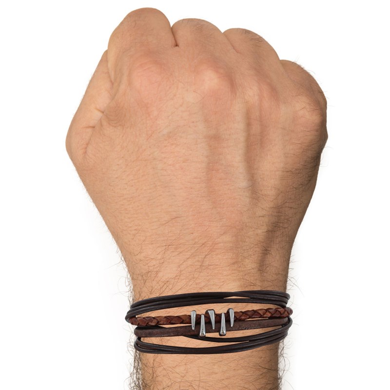 Bracelet Acier Homme Cuir Marron et Griffe - taille 21 cm - vue 2