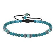 Bracelet Lien Homme Perles Rondes Acier et Apatite - taille 20 cm