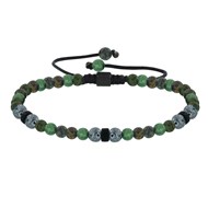 Bracelet Lien Homme Perles Rondes Acier et Turquoise Vertes - taille 18 cm
