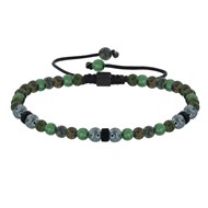 Bracelet Lien Homme Perles Rondes Acier et Turquoise Vertes - taille 20 cm