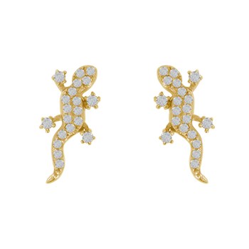 Boucles d'Oreilles Plaqué Or Salamandre et Strass