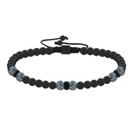 Bracelet Lien Homme Perles Rondes Acier et Onyx Noir - taille 18 cm