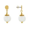 Boucles d'Oreilles Clous Métal Doré et Grosses Perles en Céramique - vue V1