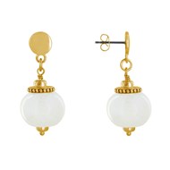 Boucles d'Oreilles Clous Métal Doré et Grosses Perles en Céramique
