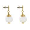Boucles d'Oreilles Clous Métal Doré et Grosses Perles en Céramique - vue V3