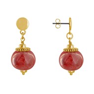 Boucles d'Oreilles Clous Métal Doré et Grosses Perles en Céramique