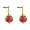 Boucles d'Oreilles Clous Métal Doré et Grosses Perles en Céramique - vue V3
