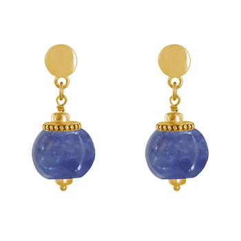 Boucles d'Oreilles Clous Métal Doré et Grosses Perles en Céramique