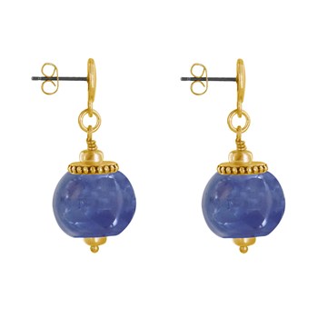 Boucles d'Oreilles Clous Métal Doré et Grosses Perles en Céramique