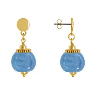 Boucles d'Oreilles Clous Métal Doré et Grosses Perles en Céramique