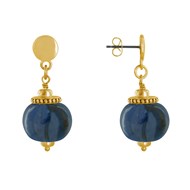 Boucles d'Oreilles Clous Métal Doré et Grosses Perles en Céramique