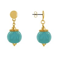 Boucles d'Oreilles Clous Métal Doré et Grosses Perles en Céramique