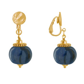 Boucles d'Oreilles Clip Métal Doré et Grosses Perles en Céramique