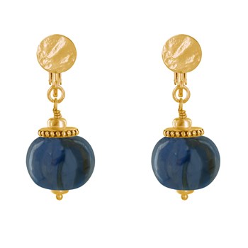 Vergulde metalen clip oorbellen met grote keramische kralen