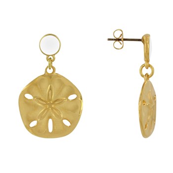 Boucles d'Oreilles Laiton Doré Rond Coloré et Dollar des Sables