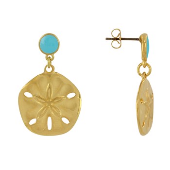Boucles d'Oreilles Laiton Doré Rond Coloré et Dollar des Sables