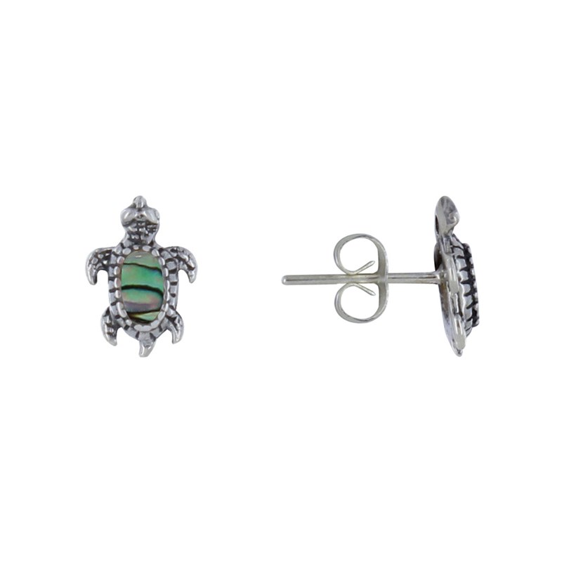 Boucles d'Oreilles Argent 925 Tortue des Galapagos et Nacre Abalone