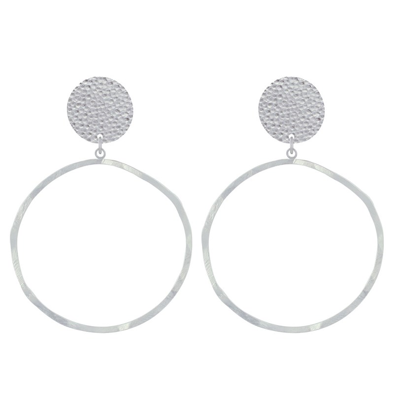 Boucles d'Oreilles Clip Laiton Mat Pastille Martelée et Anneau Vague - vue 2