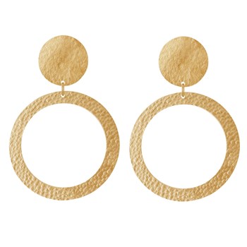 Clip Earrings Matte Brass Brushed Pastille and Hammered Ring