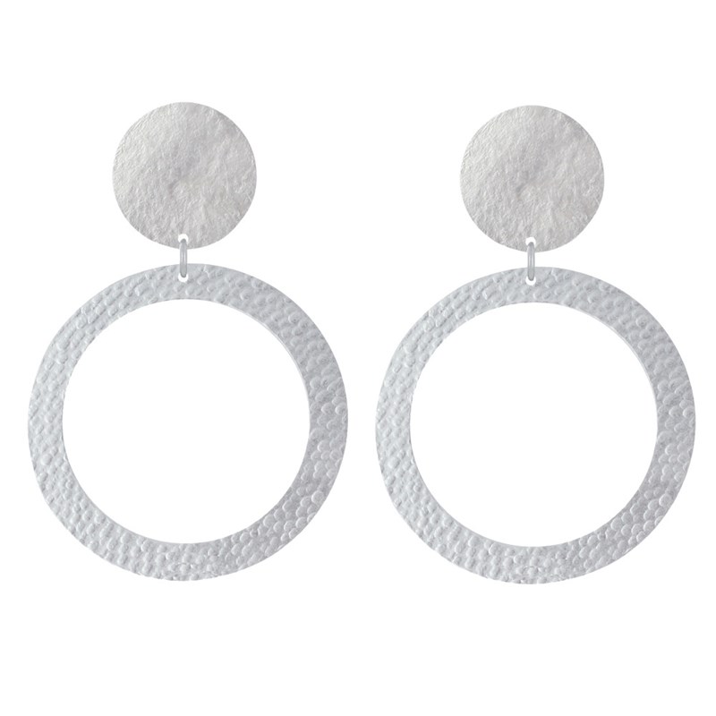 Boucles d'Oreilles Clip Laiton Mat Pastille Brossée et Anneau Martelé - vue 2