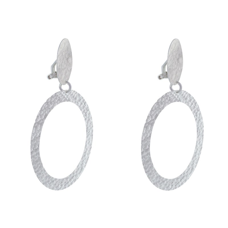 Boucles d'Oreilles Clip Laiton Mat Pastille Brossée et Anneau Martelé - vue 3