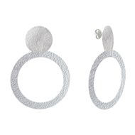 Boucles d'Oreilles Clous Laiton Mat Pastille Brossée et Anneau Martelé