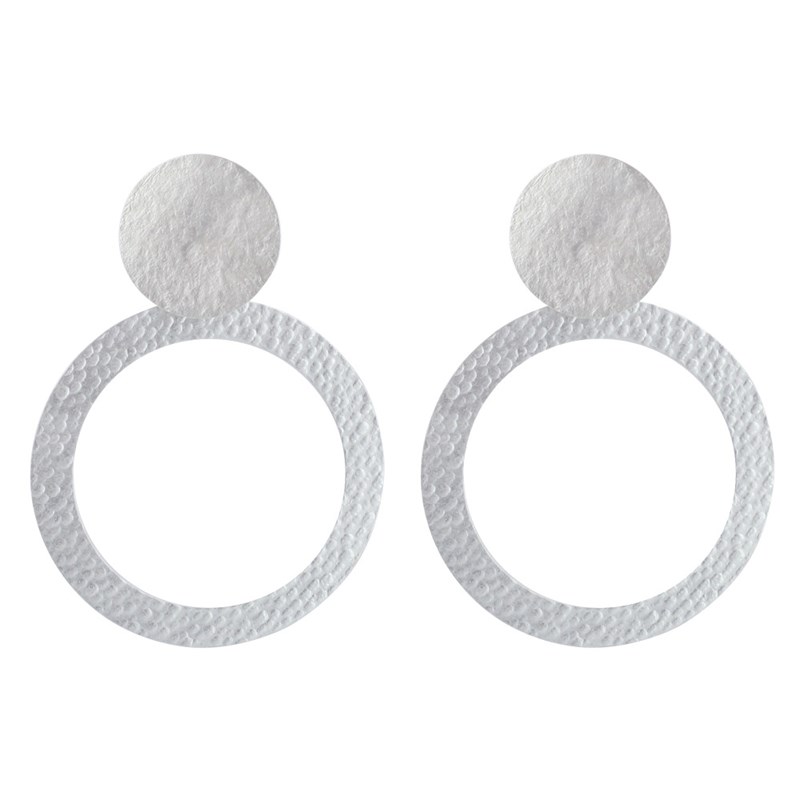 Boucles d'Oreilles Clous Laiton Mat Pastille Brossée et Anneau Martelé - vue 2