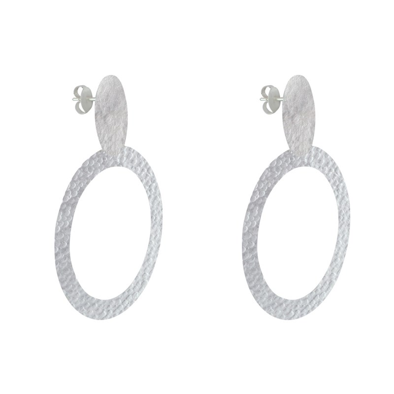 Boucles d'Oreilles Clous Laiton Mat Pastille Brossée et Anneau Martelé - vue 3