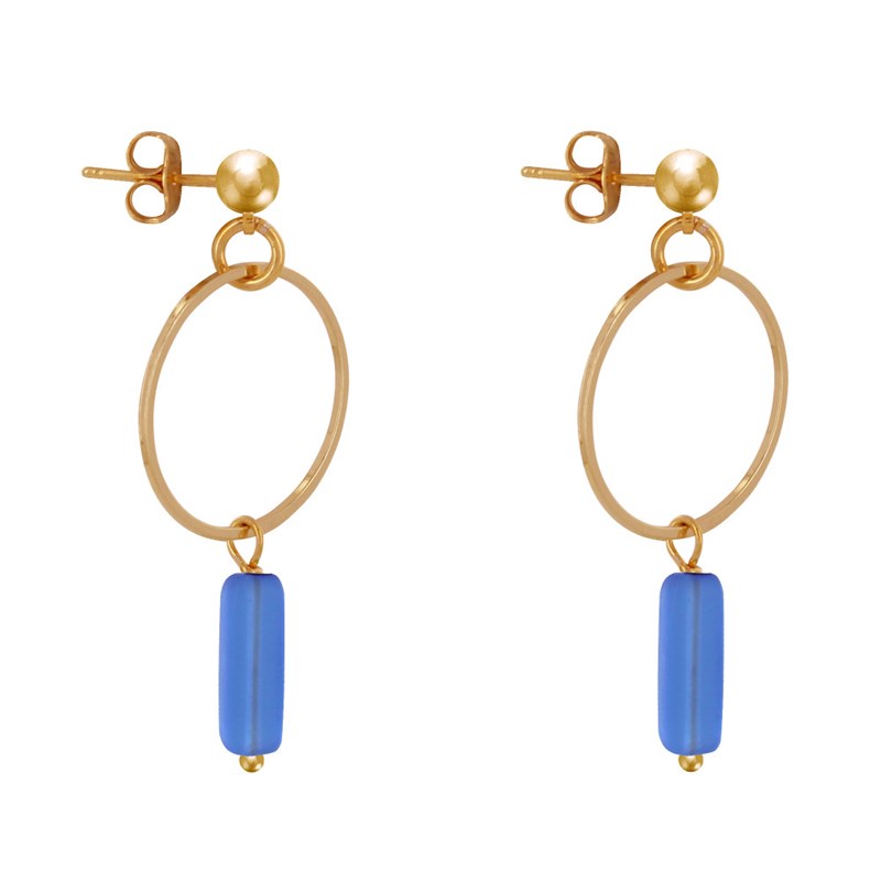 Boucles d'Oreilles Doré Cercle et Perle Rectangulaire - vue 3