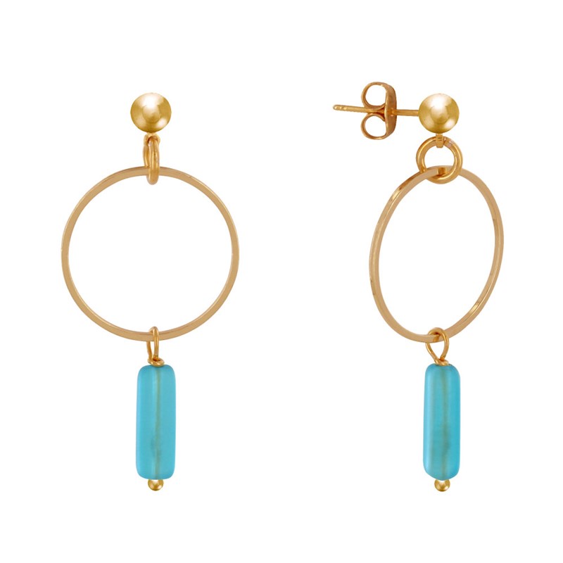 Boucles d'Oreilles Doré Cercle et Perle Rectangulaire