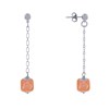 Boucles d'Oreilles Chainette Laiton Argenté et Cube en Céramique - vue V1