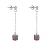 Boucles d'Oreilles Chainette Laiton Argenté et Cube en Céramique - vue V3