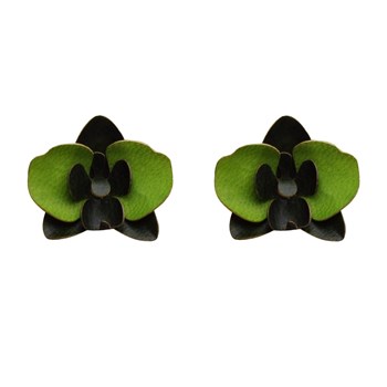 Boucles d'Oreilles Clous Laiton Orchidée en Cuir