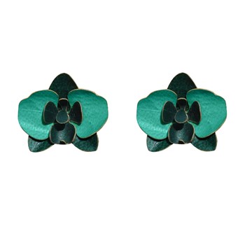 Boucles d'Oreilles Clous Laiton Orchidée en Cuir