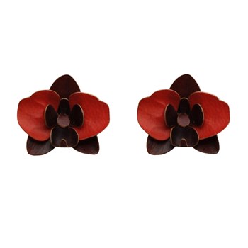 Boucles d'Oreilles Clous Laiton Orchidée en Cuir