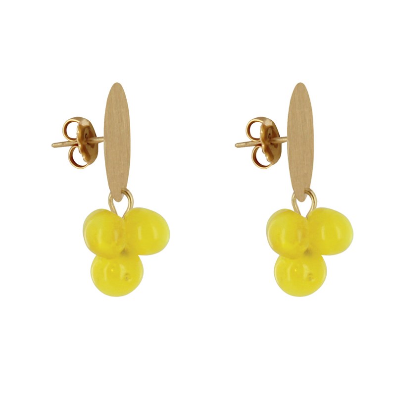 Boucles d'Oreilles Pastille en Laiton et Bouquet de Perles de Verre - vue 3