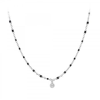 Collier SC Crystal orné d'un véritable diamant blanc et de perles en résine noires